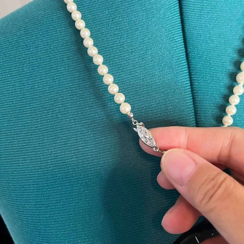 Beaded Long Graduated Faux Pearl Wedding Bridal Necklace
